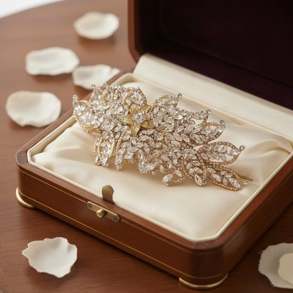 Luxurious Gold Crystal Leaf Bridal Headband Wedding Tiara Hair Accessory 9